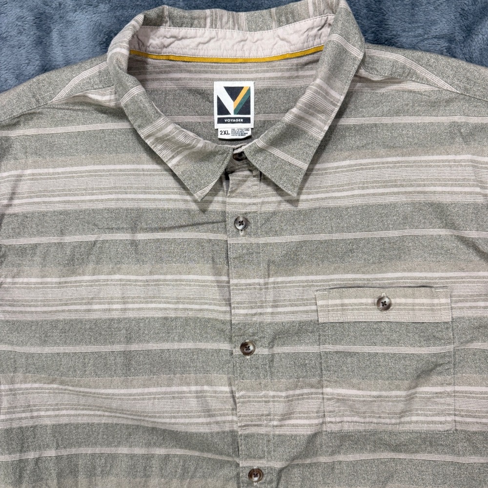 Voyager‎ Striped Button Down Shirt Mens 2XL Olive SP1104400